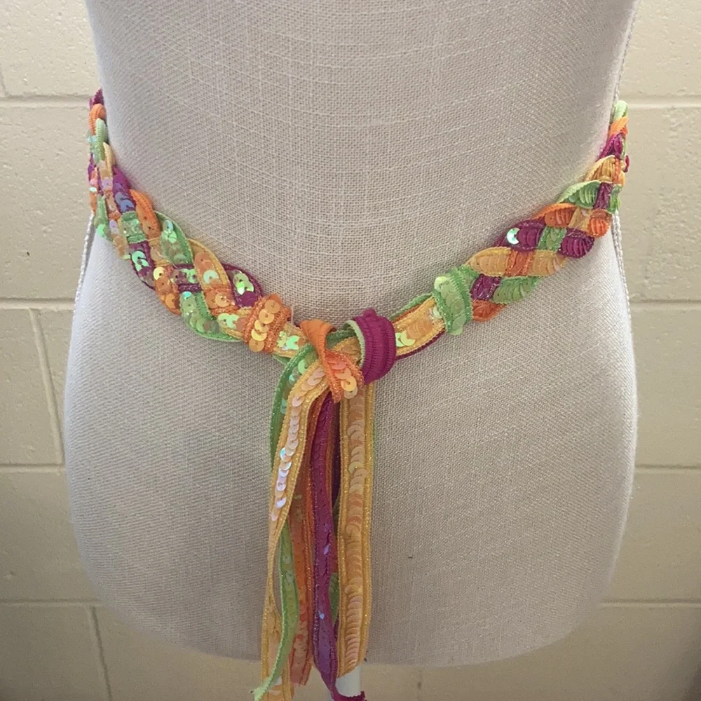 Girls colorful braided sequin belt